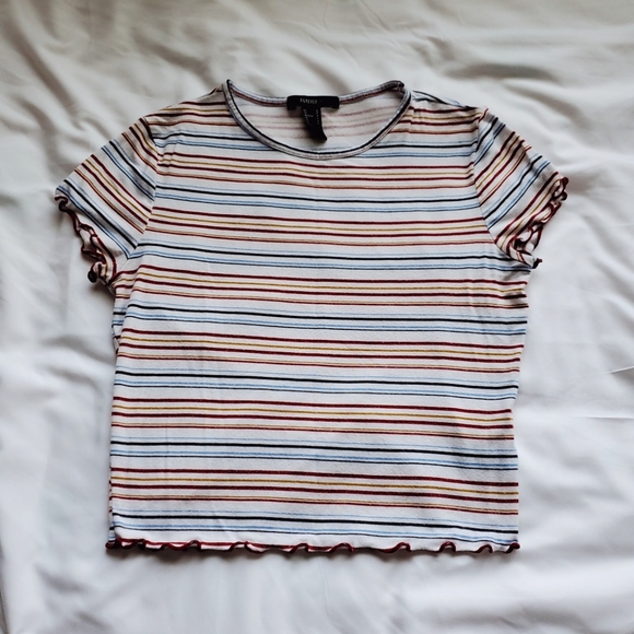 Forever 21 white lettuce hem striped crop top - Picture 1 of 4
